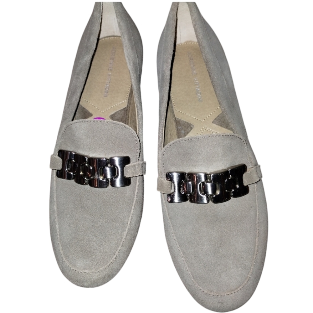 Adrienne Vittadini like new Gray Beige Buckled Loafers size 8.5